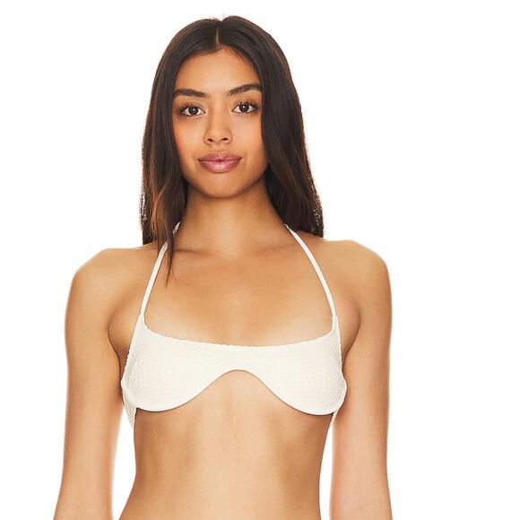 Lovers & Friends Here with You Bikini Top‎ Cream Crochet Underwire Swimsuit Sz L - Picture 2 of 9